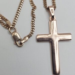 Rose Gold Over S925 Solid Silver Cross Pendant Necklace